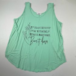 Zenana 2X Mint Green Sleeveless Tank Top with Graphic Print