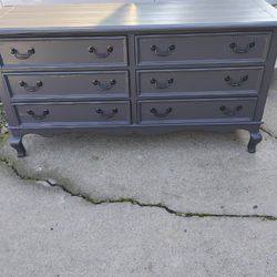 Gray 6 Drawer Lowboy Solid Wood 