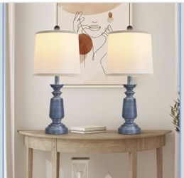 Brand New Lamps Set of 2 Modern Farmhouse Table Lamp Bedside Reading Lights Living Room End Lamps Bedroom Night Light,High 22.5 Inch,Navy Blue,with Fa