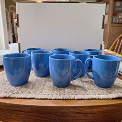 Set of 8 Blue CORELLE Ceramic Coffee Mugs