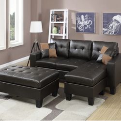 New Brown Sectional Sofa Couch Ottoman