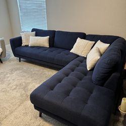 Sofa - Ginger Denim Blue 2 Piece 110" L-Shaped Sectional with Right Arm Facing Corner Chaise