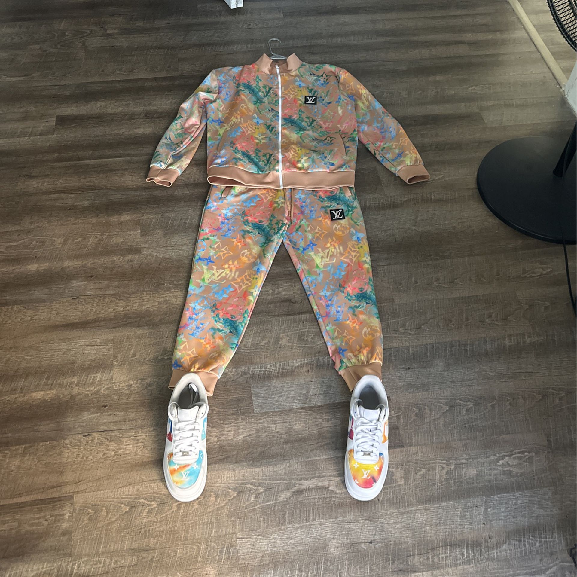 Louis Vuitton Sweatsuit With Custom Air Force Ones for Sale in