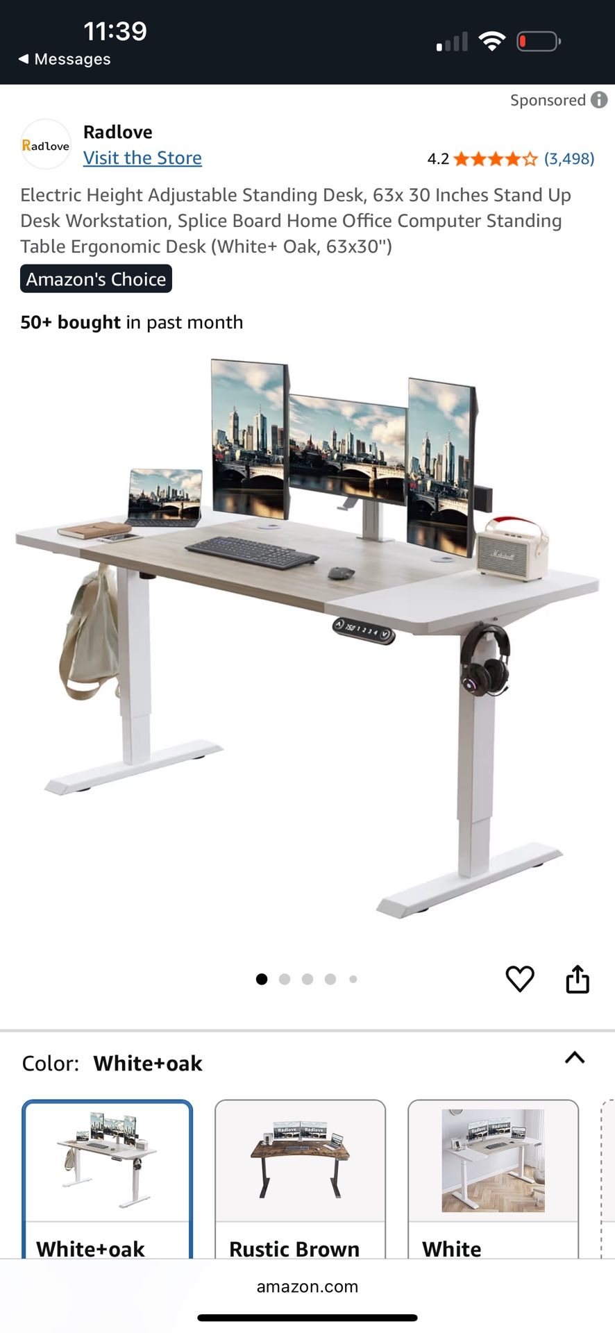 Electric Height Adjustable Standing Desk, 63x 30 Inches Stand Up Desk Workstation,