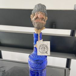 Vintage Bottle Stopper With Blue Glass Bottle 