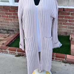 Open Front Ribbed Knit Woman’s Cardigan Sweater Dusty Pink