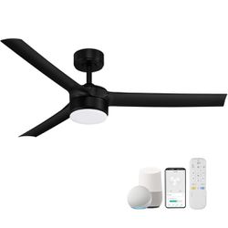 52” Smart Outdoor Ceiling Fans with LED Lights and Remote,Quiet DC Motor,Dimmable,Indoor Modern Ceiling Fan Controlled by WIFI Alexa App,3 Matte Black