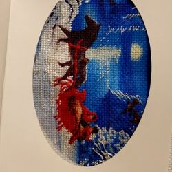 Embellished Winter Card With Oval Mat For Framing