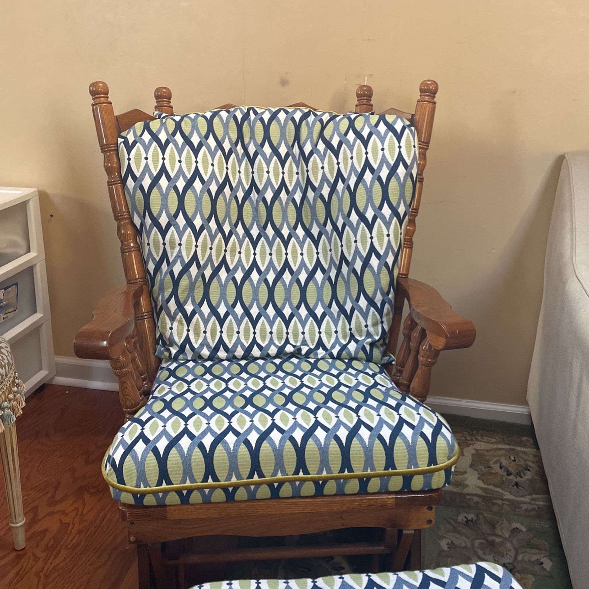 Rocking Chair Newly Upholstered And Reversible Cushions