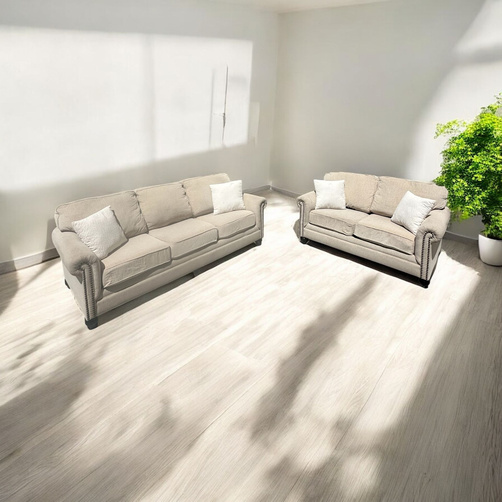 FREE DELIVERY! 🚚 Ashley Furniture Beige Sofa & Loveseat Set – Stylish & Comfy!