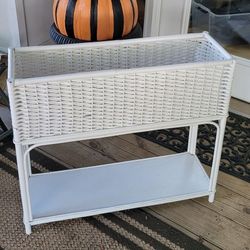 White Wicker Fern Or Plant Stand With Lower Shelf