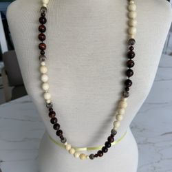 Vintage collectible gorgeous long ivory sterling silver tiger eye beaded necklace approx 43 inches long  In great condition
