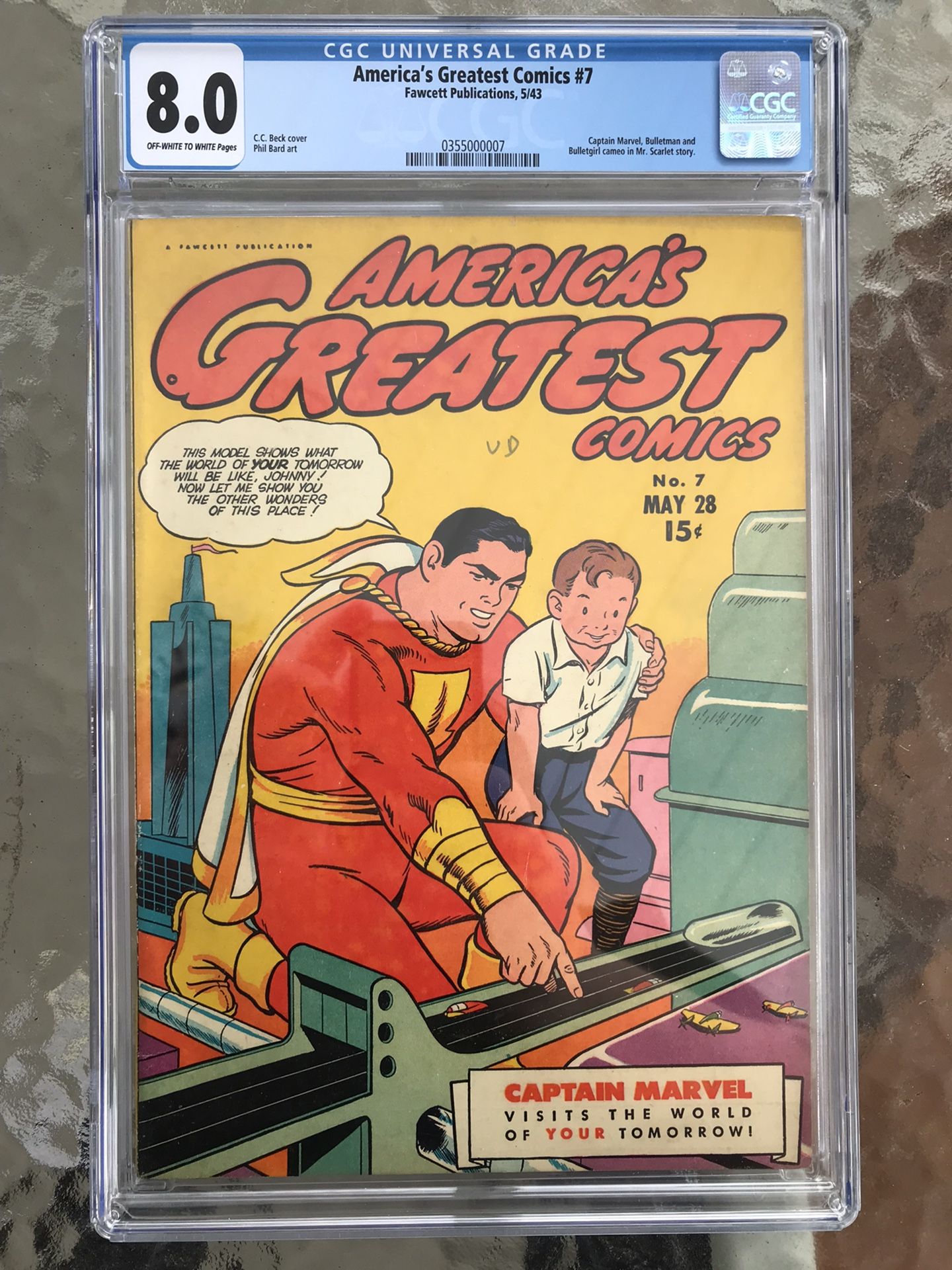 America’s Greatest Comics #7 (1943) CGC 8.0 — O/w to White Pages; Captain Marvel