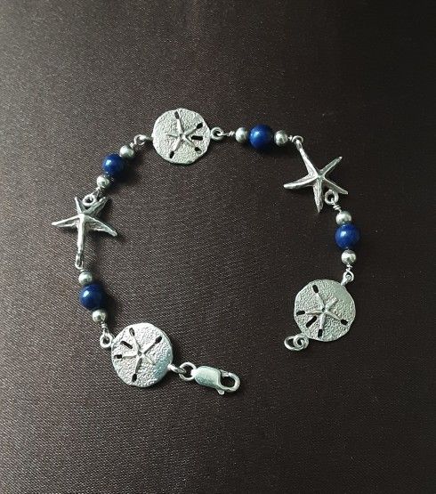 Solid Sterling Silver Sand Dollar Starfish Bracelet