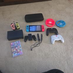 Nintendo Switch Console Bundle + Mario Kart + Extra Controllers + Wheels