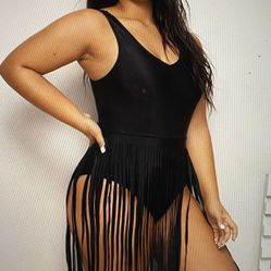 Black fringe swimsuit 2Xl NEW