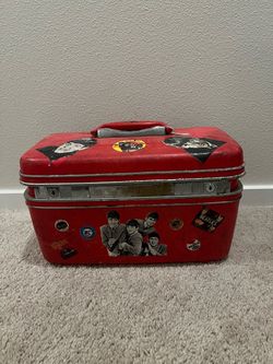 Vintage Beatles Red Train Case with Stickers