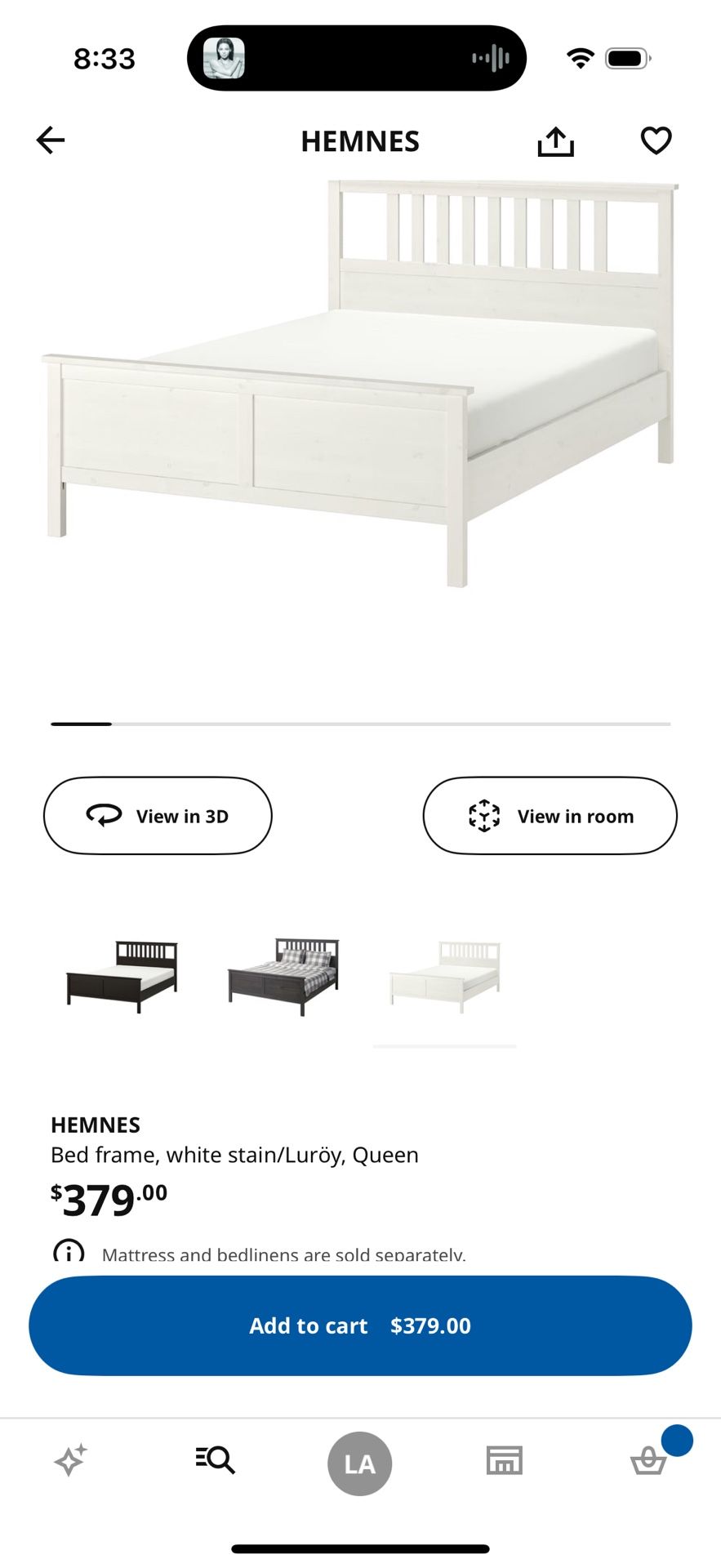 IKEA Hemnes white queen bed frame