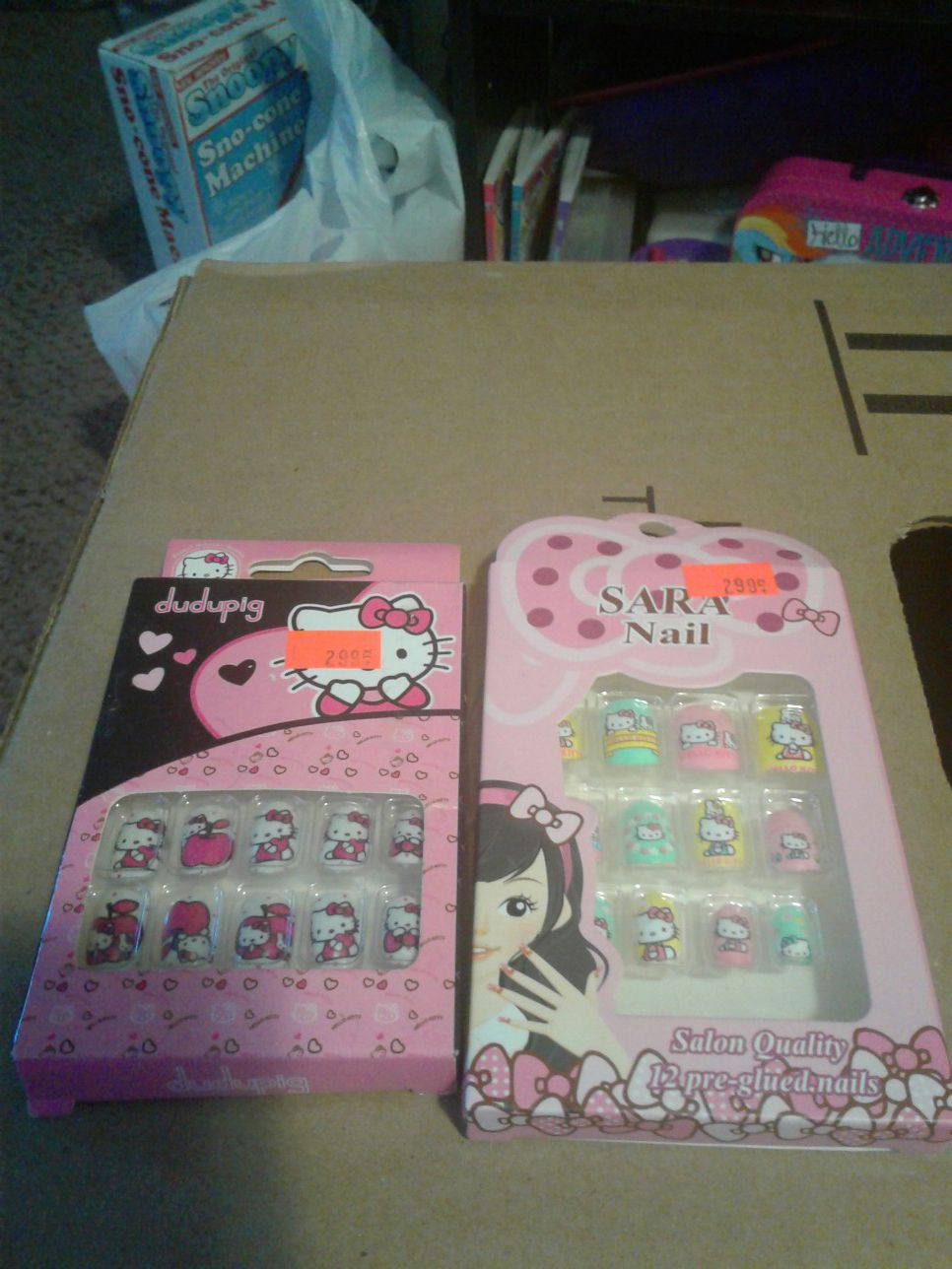Hello Kitty press on nails, watches, earrings, shower poof, necklaces & bracelet.