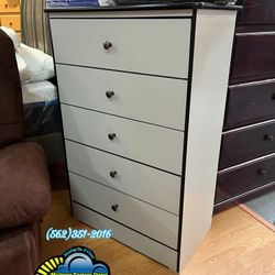 White Black Five Drawer Compressed New Chest