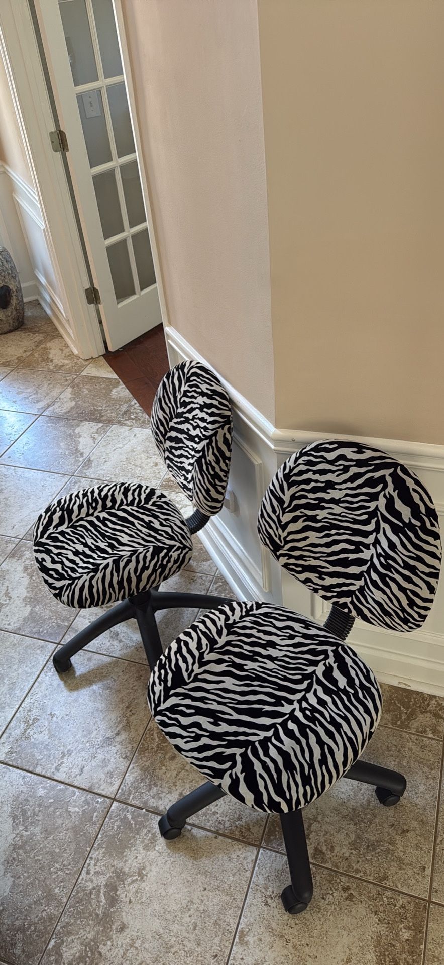 Pair of Zebra Print Office Chairs – Fun, Adjustable, Cash Pickup - price for 2 chairs (best offer)