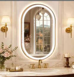 Oval LED Bathroom Mirror - Gold Frame