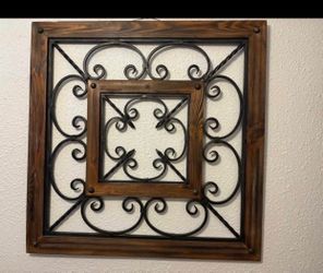 Wood and Wrought Iron Scroll Wall Decor