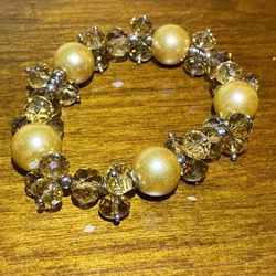 Crystal and faux pearl bracelet yellow #0642