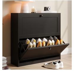 VOWNER Shoe Cabinet with 2 Flip Drawers