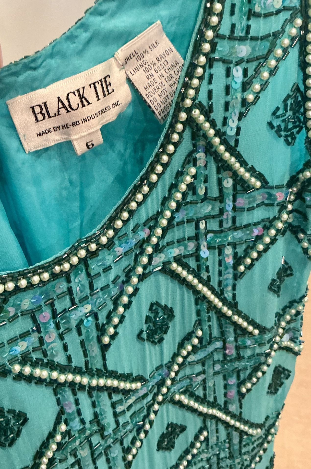 Custom VTG 90s Teal Couture Cocktail Dress Size 6 He-Ro for Black Tie 