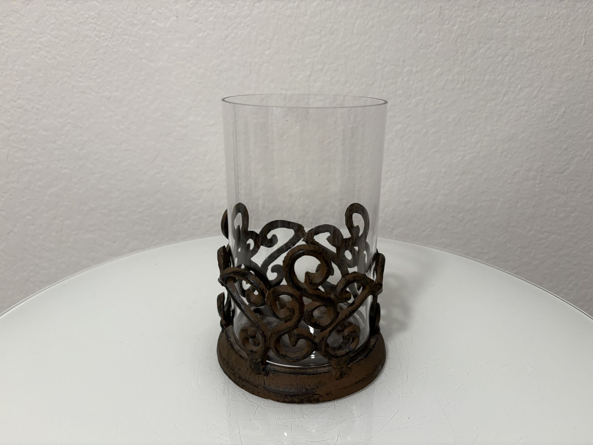 Candle Holder Cast Iron Glass Hurricane