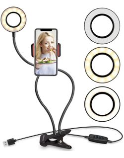 UBeesize Selfie Ring Light with Cell Phone Holder Stand for Live Stream/Makeup, Clip on, Flexible Arms