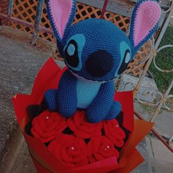 Ramo A Crochet De Rosa Con Stitch De 30 cm