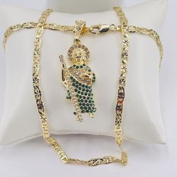 San Judas Tadeo, y cadena chapada en orò 14k/ Saint Jude Thaddeus and 14k gold plated chain