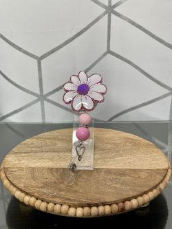 Pink Glitter Daisy Badge Reel