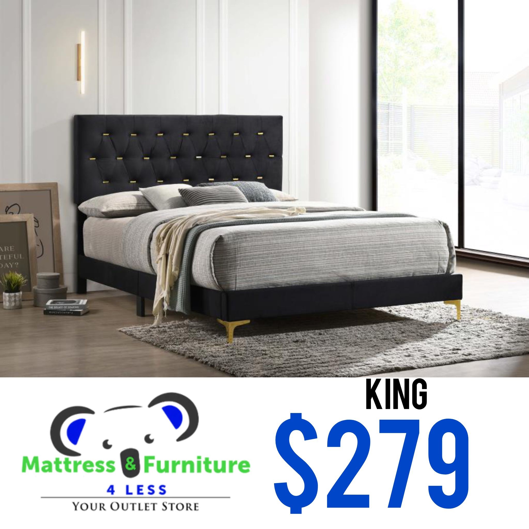 Kendall Upholstered King Panel Bed Black