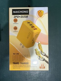 NEW NAICHONG 120W Fast Travel Charger – 2PD + 2USB with Cable