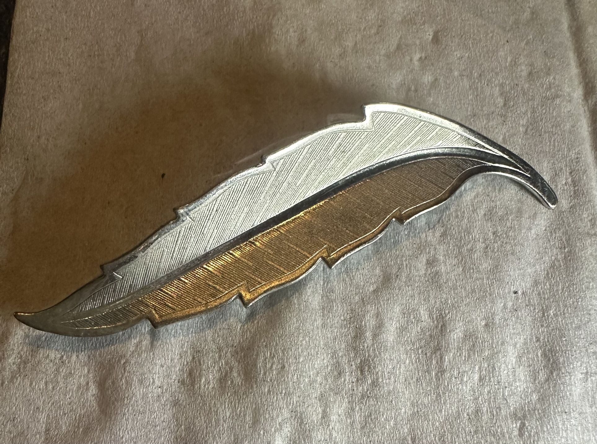Vintage Feather Leaf Silver Tone Brooch