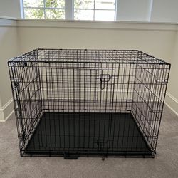 Double Door Dog Crate with Tan Cover For Large Dogs