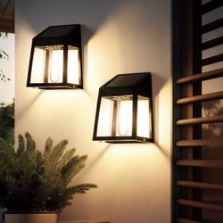 4-Pack Modern Solar Wall Lanterns – Warm White Outdoor Lighting