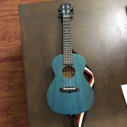 blue ukele with case not shown 