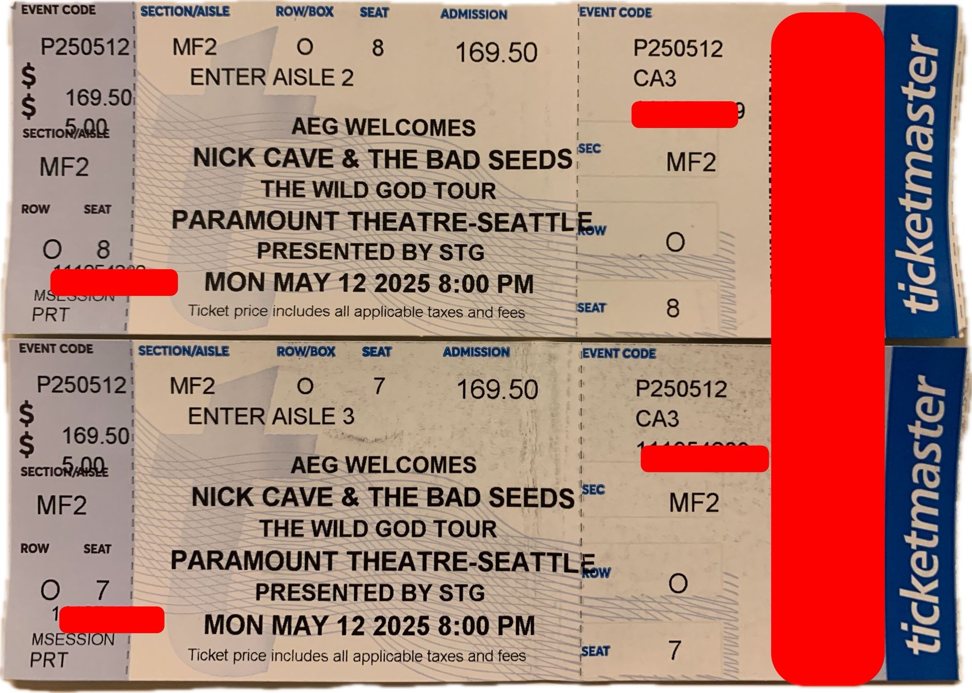 2 Tickets For Nick Cave At The Paramount