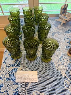 Indiana Glass Whitehall Avocado Green Footed Tumblers Set