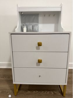 LED 3 Drawers Nightstand Charging Station with Hutch