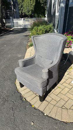 Gray Wingback Accent Chair with Nailhead Trim