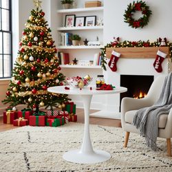 Homy Casa Clift 31.5" Round Dining Table with Metal Frame, White