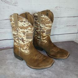 Ariat Patriot Boots  Boys  Size 3 Mens Cowboy Sand Digi Camo Square Toe  US Flag