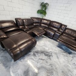Real Leather Reclining Sectional Couch From American Furniture.