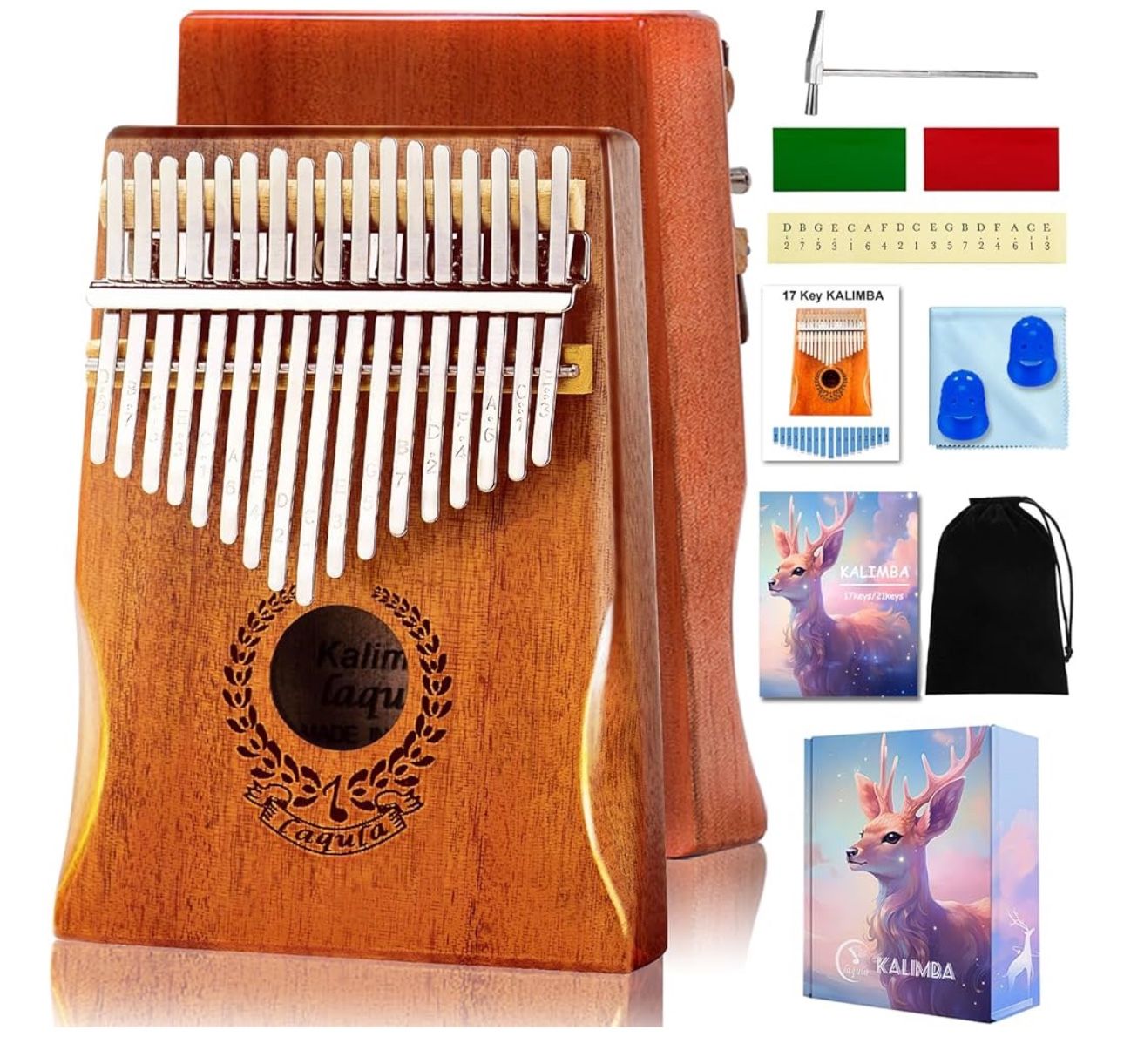 Kalimba 17 Keys Thumb Piano - Portable Mbira Sanza Finger Piano Professional Musical Instrument Marimbas with Study Instruction, Tuning Hammer Gift