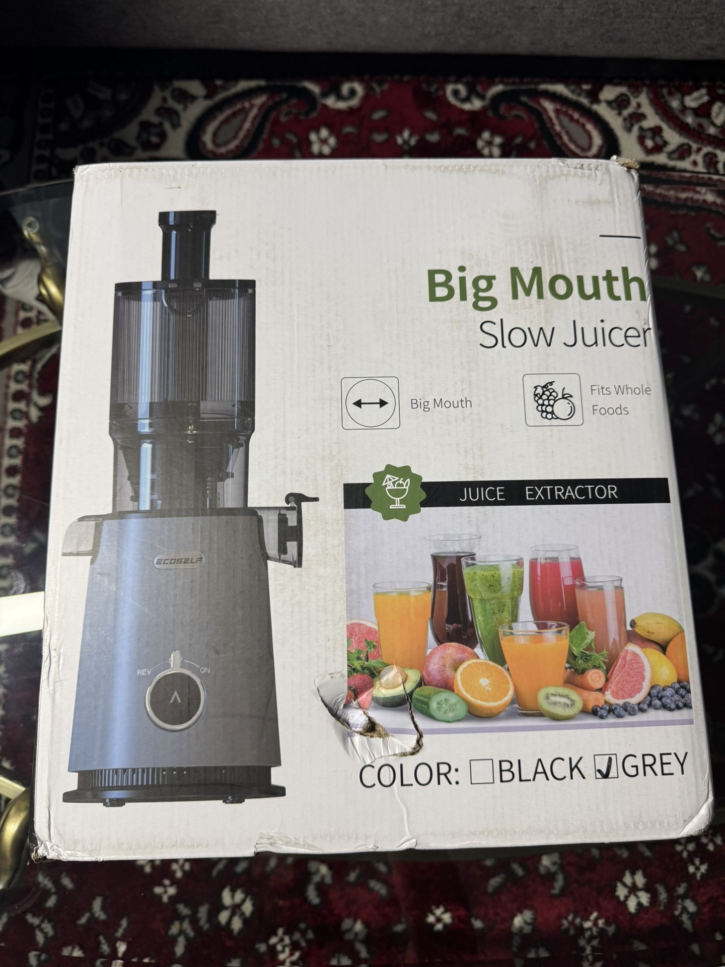 Big Mouth Slow Juicer – Cold Press Juice Extractor, Wide Chute, Fits Whole Foods (Grey)